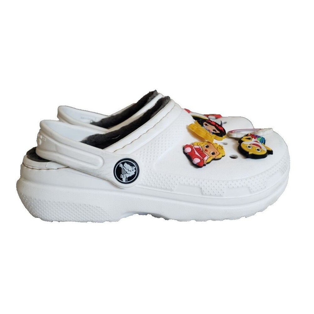 CROCS Kids Classic Faux Fur Lined Clog 203506 Toddler Size C 11 White W Charms